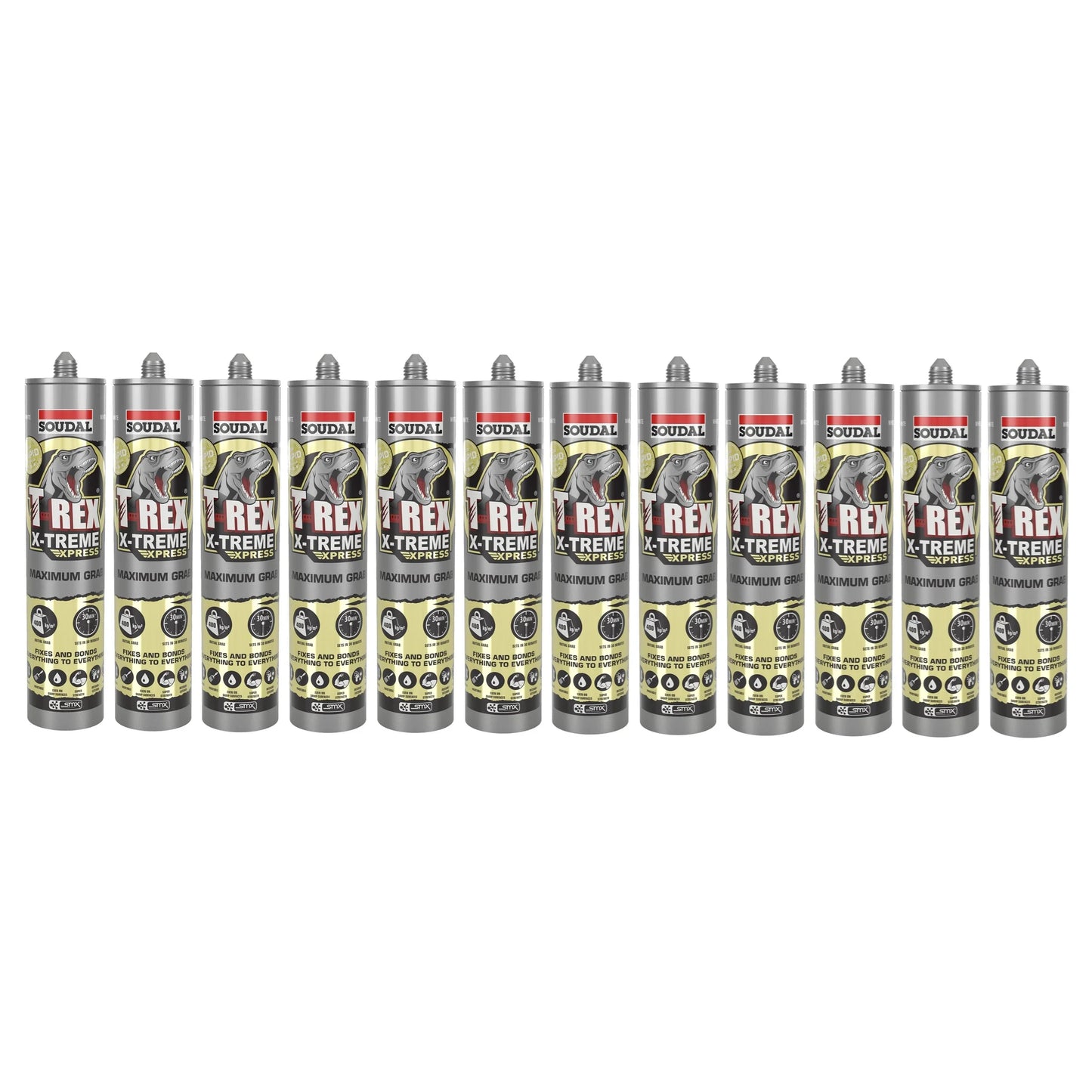 Soudal 134842 T-Rex Power X-Treme Tack, Power Grab 290ml SMX® Polymer Sealant Adhesive Black One Box (12 Pack)
