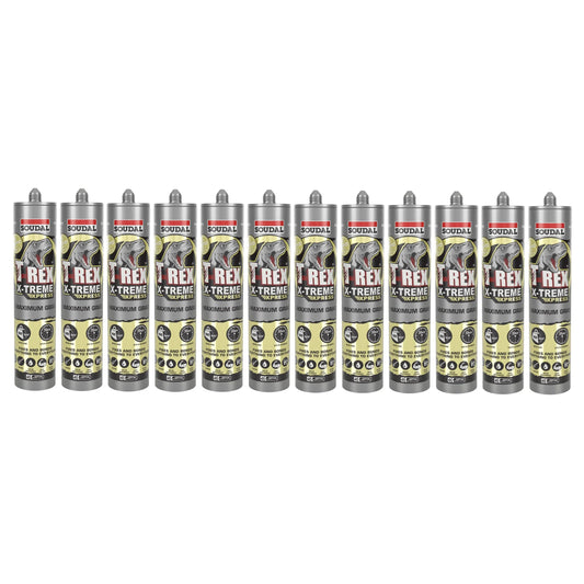 Soudal 134841 T-Rex Power X-Treme Tack, Power Grab 290ml SMX® Polymer Sealant Adhesive White One Box (12 Pack)