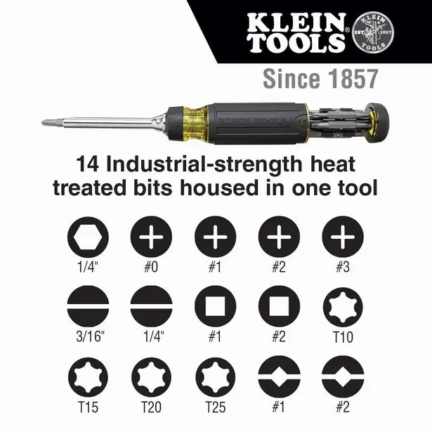 KLEIN 1/4INCH MIXED BITS SCREWDRIVER HEX RATCHET SET - 15 PIECE A-32305