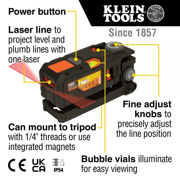 Klein Tools A-93PTL Red Beam Horizontal Pocket Self Levelling Laser Level