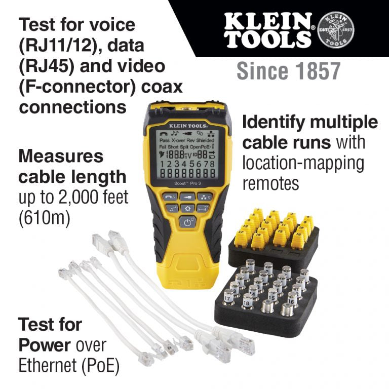 KLEIN Tools A-VDV501-852 Cable Tester Kit with Scout™ Pro 3 Tester with Locator Remote Kit