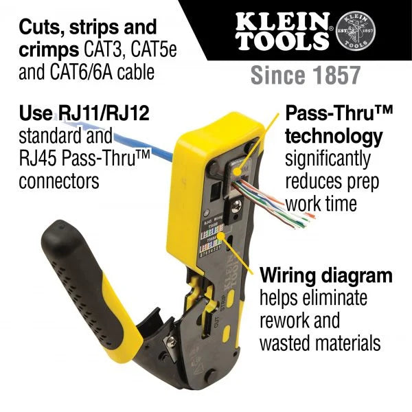 Klein Tools A-VDV226-110 Ratcheting Cable Crimper / Stripper / Cutter for Pass-Thru™