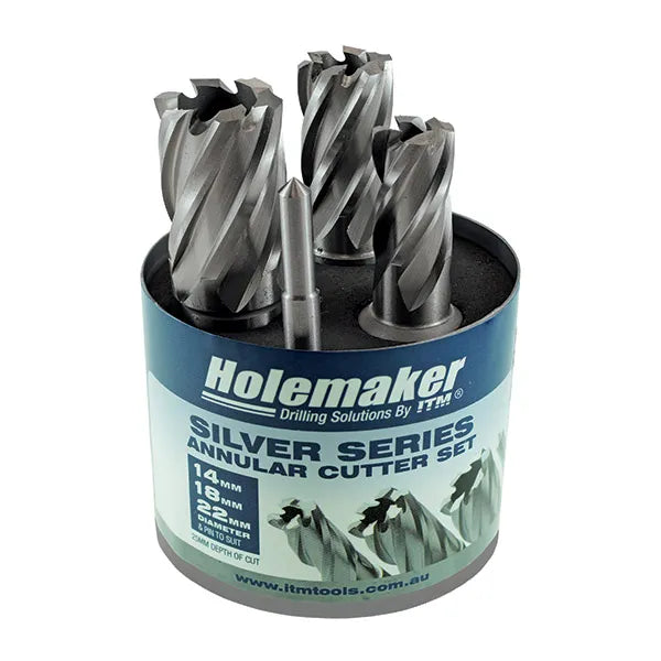 HOLEMAKER SILVER SERIES CUTTER SET 3PCE, METRIC SHORT 14, 18, 22 & PIN ASSET-Z