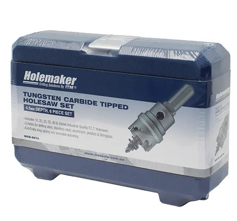 HOLEMAKER 6 PIECE TCT HOLESAW SET, 4.5MM DEPTH, CONTAINS 16, 20, 25, 32, 40 & 50MM MCS-SET6