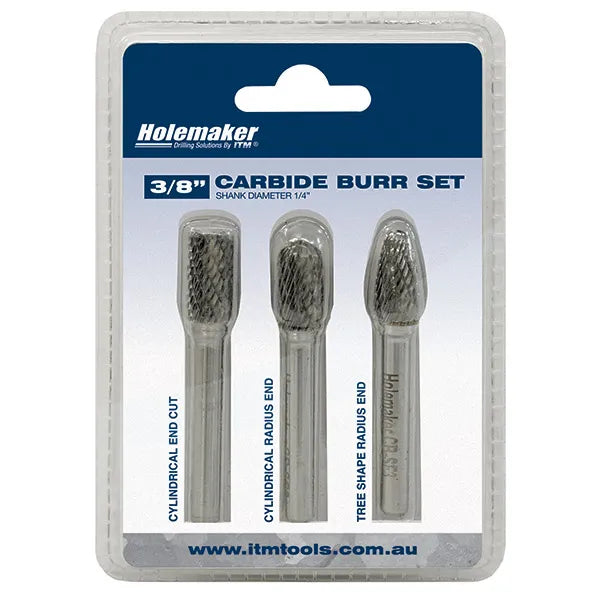 HOLEMAKER CARBIDE BURR SET, BLISTER PACK, 3PCE SB3, SC3, SF3,