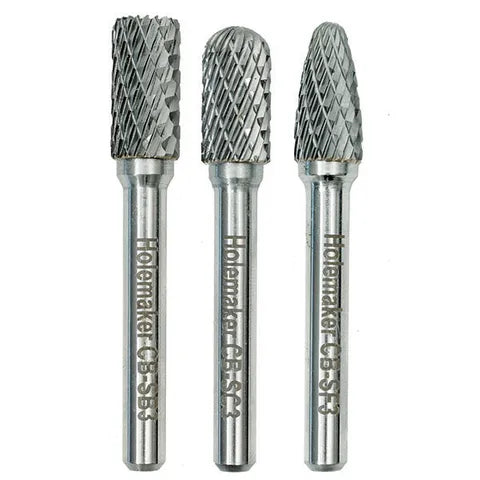 HOLEMAKER CARBIDE BURR SET, BLISTER PACK, 3PCE SB3, SC3, SF3,