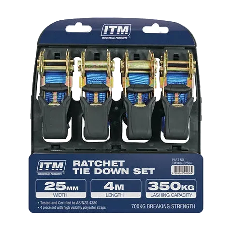 ITM RATCHET STRAP, 4 PACK, 25MM WIDTH, 4M LENGTH 350KG
