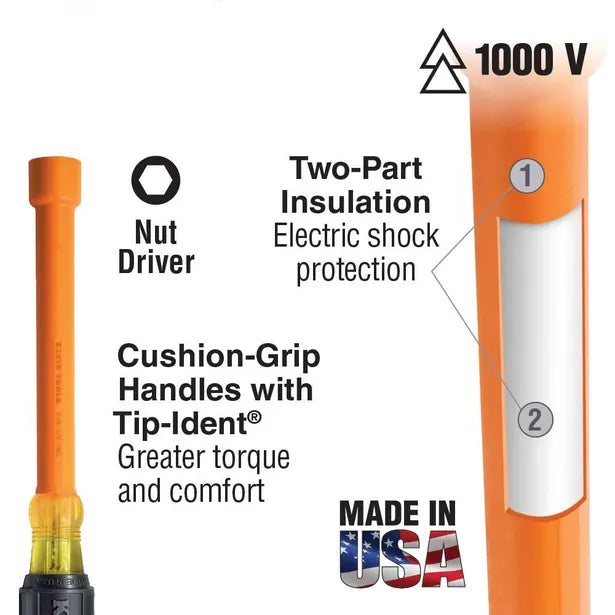KLEIN 6INCH SHAFT INSULATED NUT DRIVER SET - 9 PIECE A-33524