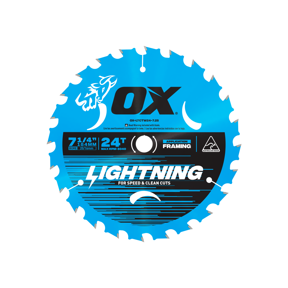 OX Pro Lightning 184mm (7-1/4-Inch) Circular Saw Blade 24-Tooth OX-LTCTW24-7.25