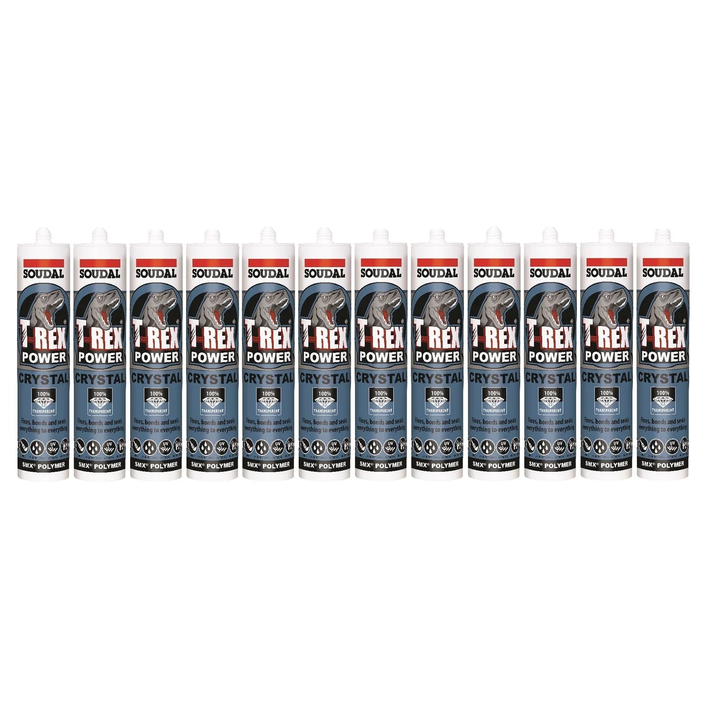 Soudal T-Rex Grab 290ml SMX® Polymer Sealant Adhesive Clear Crystal 121969 - 12 Pack