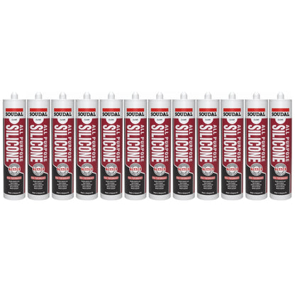 Soudal 121662 All Purpose Trade Silicone Kitchen Roof Glass - Clear 300ml (12 Pack)