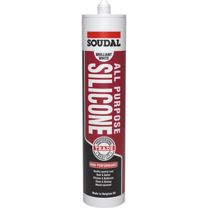Soudal 121662 All Purpose Trade Silicone Kitchen Roof Glass - Colorbond Brilliant White 300ml (12 Pack)