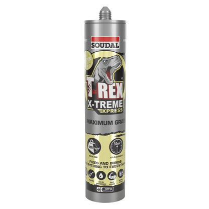 Soudal 134841 T-Rex Power X-Treme Tack, Power Grab 290ml SMX® Polymer Sealant Adhesive White One Box (12 Pack)