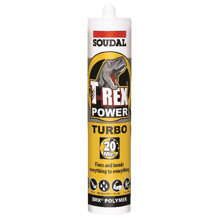 Soudal T-Rex Power Turbo 290ml SMX® Polymer Sealant Adhesive White 128371 - PACK OF 12