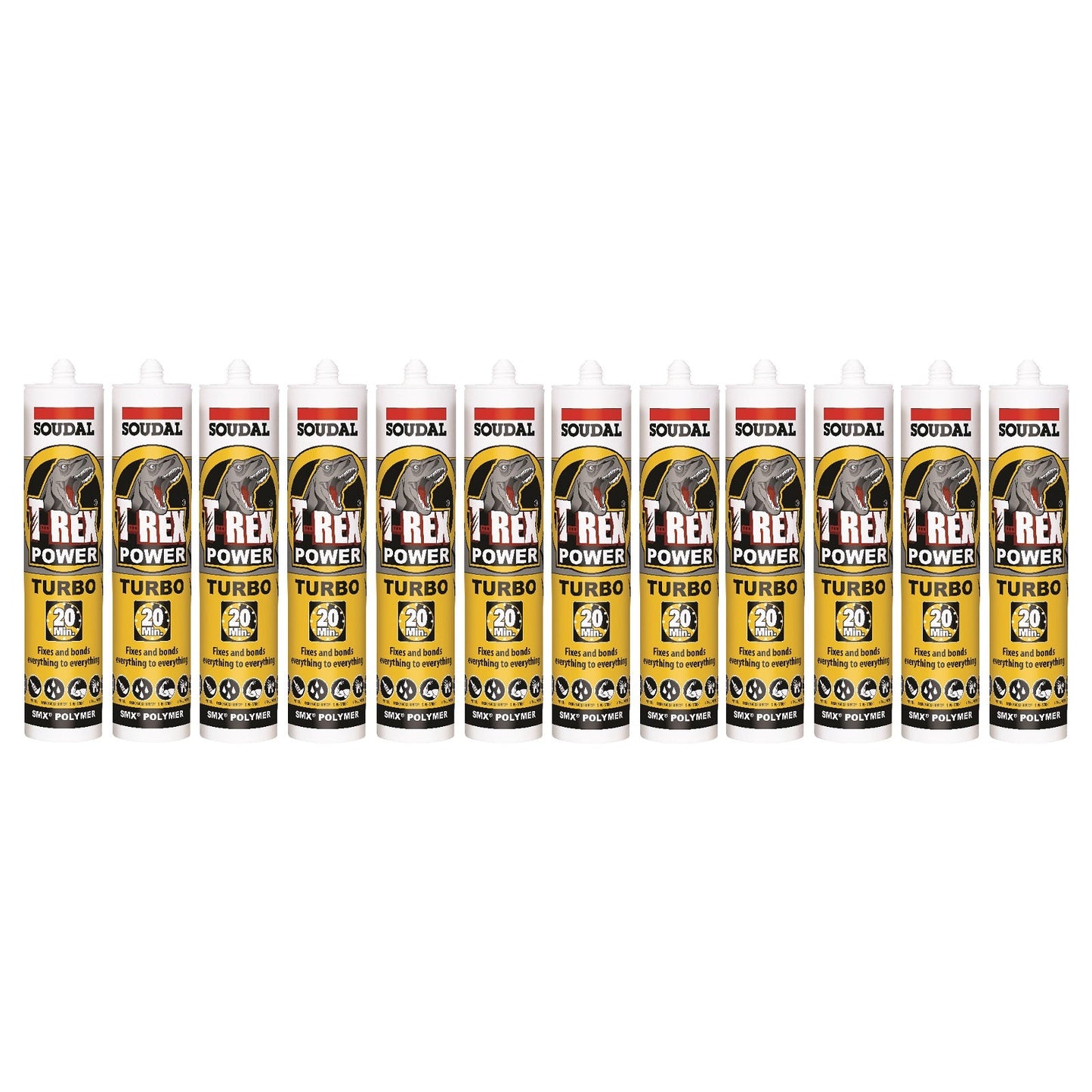 Soudal T-Rex Power Turbo 290ml SMX® Polymer Sealant Adhesive White 128371 - PACK OF 12