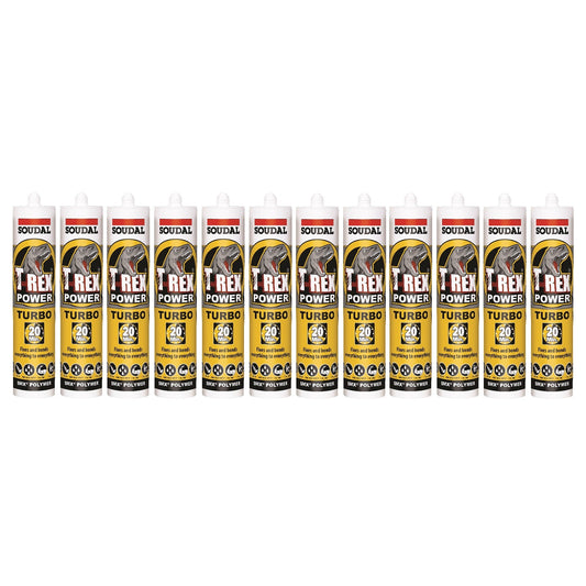 Soudal T-Rex Power Turbo 290ml SMX® Polymer Sealant Adhesive White 128371 - PACK OF 12