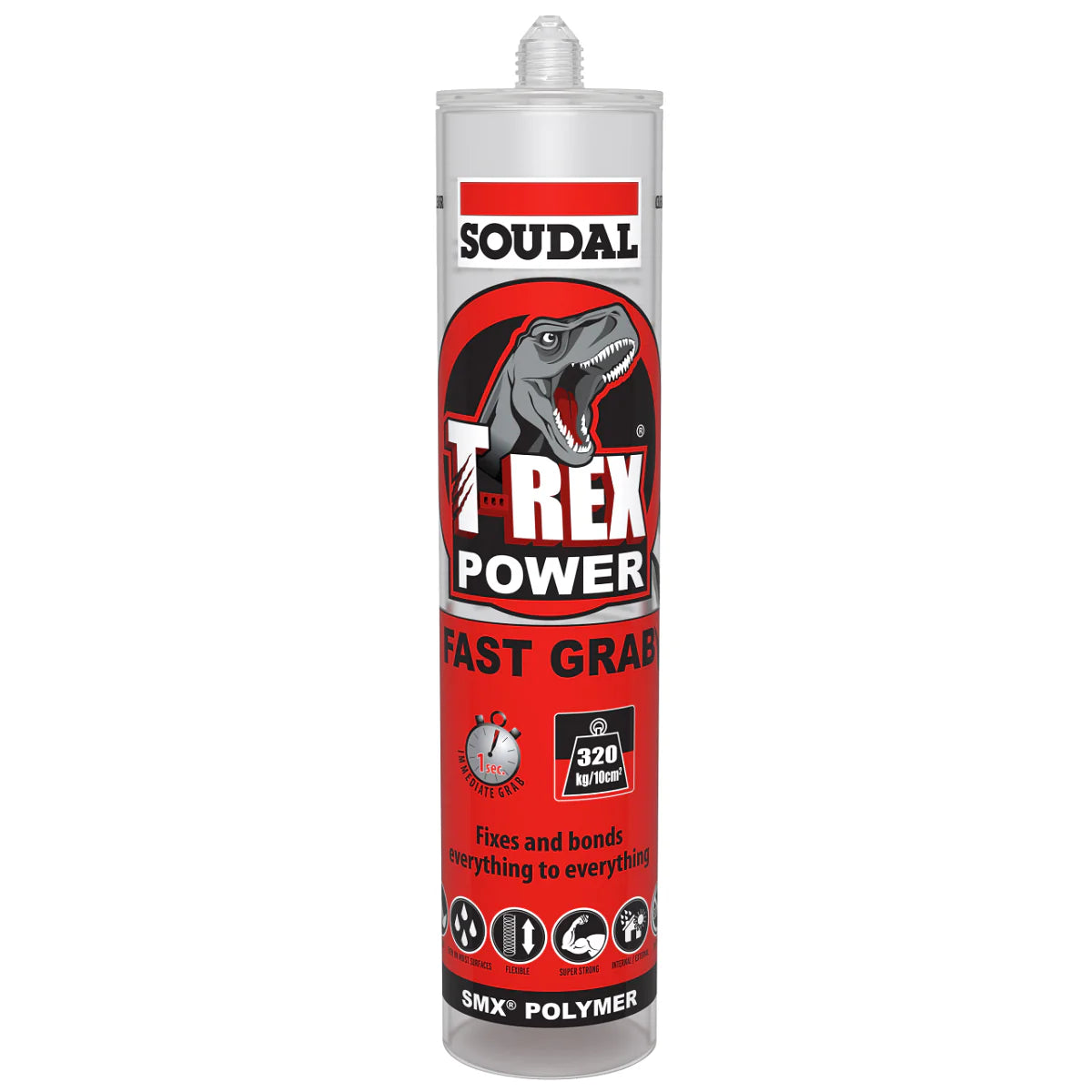 Soudal 134912 T-Rex Power Fast Grab 290ml SMX® Polymer Sealant Adhesive Clear - BOX OF 12