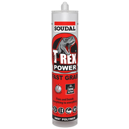 Soudal 134912 T-Rex Power Fast Grab 290ml SMX® Polymer Sealant Adhesive Clear - BOX OF 12