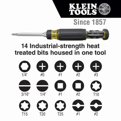 KLEIN 1/4INCH MIXED BITS SCREWDRIVER HEX RATCHET SET - 15 PIECE A-32305