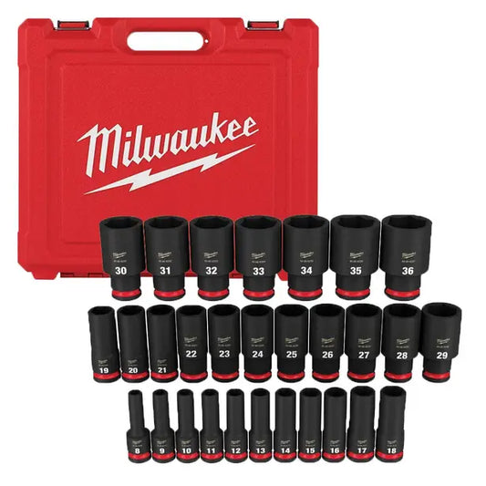 MILWAUKEE 29 Piece 1/2inch Drive 6 Point Shockwave Metric Deep Impact Socket Set 49667015