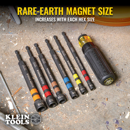Klein Hollow Magnetic Color-Coded Ratcheting Power Nut Drivers, 7-Piece