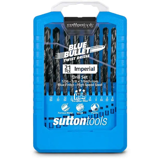 SUTTON 1/16-3/8INCH IMPERIAL HSS-BLUE JOBBER DRILL BIT SET - BLUE BULLET - 21 PIECE