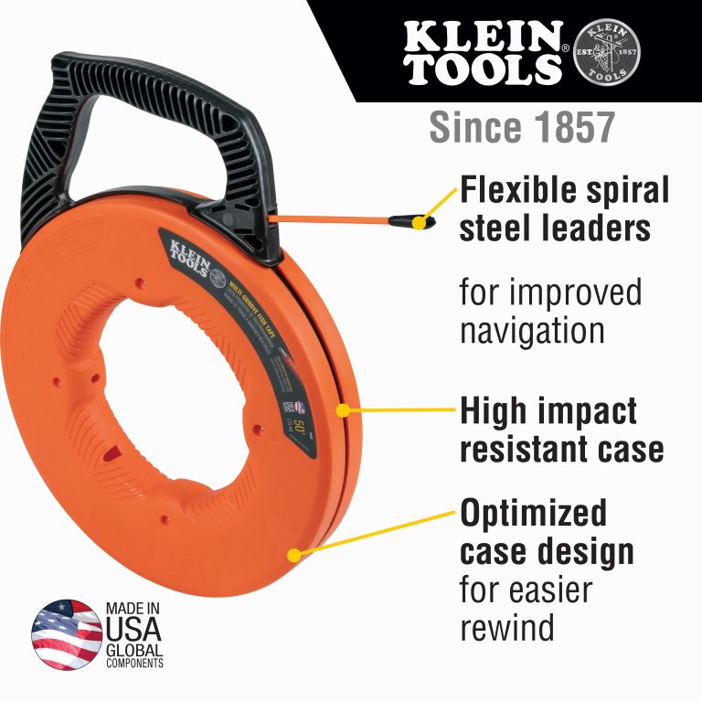 KLEIN Tools A-56382 Non Conductive Multi-Groove Fibreglass Fish Tape with Nylon Tip, 15m