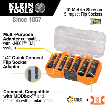 Klein KNECT™ Flip-10 Heavy Duty Flip Impact Socket Set, Metric, 8-Piece A-65619