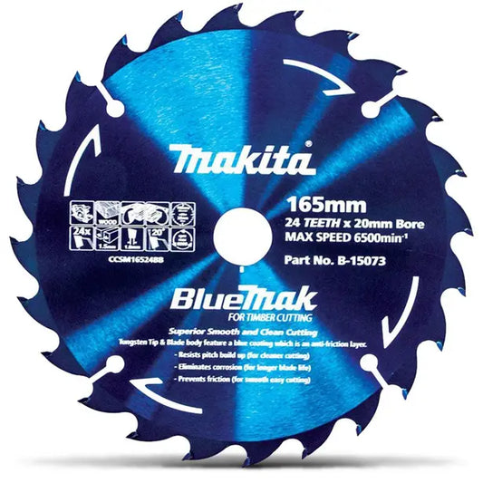 MAKITA 165MM 24T TCT CIRCULAR SAW BLADE FOR WOOD CUTTING - CORDLESS SAWS - BLUEMAK