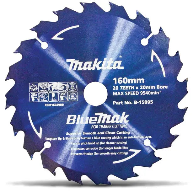 MAKITA 160MM 20T TCT CIRCULAR SAW BLADE FOR WOOD CUTTING - BLUEMAK