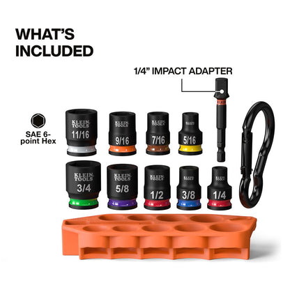 Klein A-33809 10pce Grab-And-Go SAE Impact Socket Set