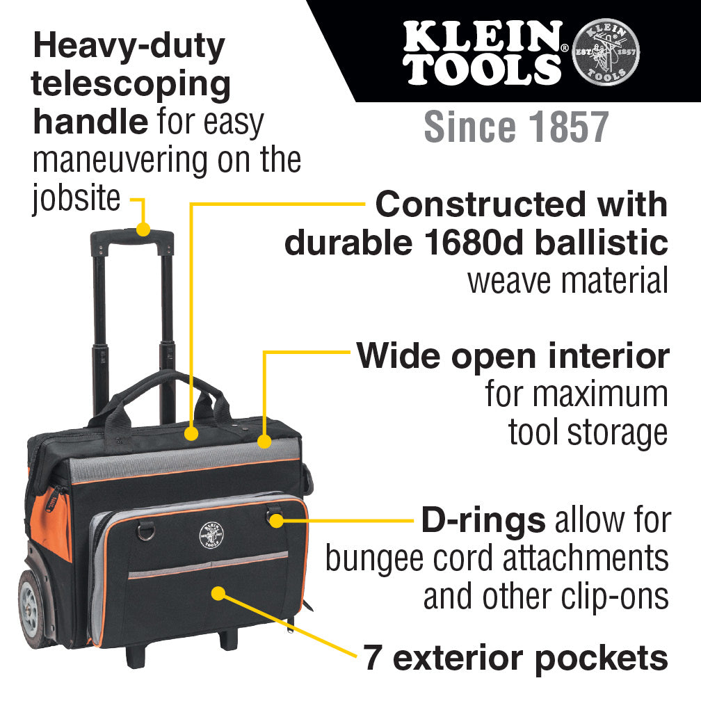 KLEIN Tools A-55452RTB Tradesman Pro™ Rolling Tool Bag 24 Pockets 48.3cm