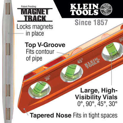 Klein Tools A-935RB Torpedo Billet Spirit Level, Rare Earth Magnet 4 Vial