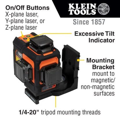Klein Tools A-93PLL 3D 360 Degree Rechargeable, Self-Levelling Green Beam Planar Laser Level with Hard Carrying Case