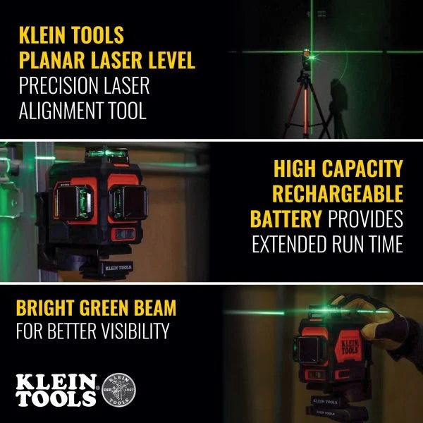 Klein Tools A-93PLL 3D 360 Degree Rechargeable, Self-Levelling Green Beam Planar Laser Level with Hard Carrying Case