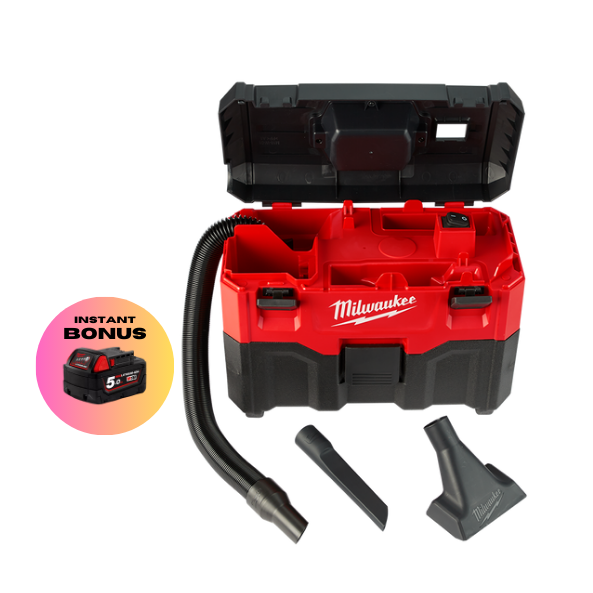 MILWAUKEE 18V 7.5L Wet/Dry Vacuum Skin M18WDV-0 + BONUS 18V 5.0Ah BATTERY