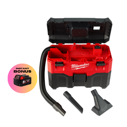 MILWAUKEE 18V 7.5L Wet/Dry Vacuum Skin M18WDV-0 + BONUS 18V 5.0Ah BATTERY