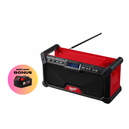 MILWAUKEE 18V Bluetooth Jobsite Radio DAB+ Skin M18JSRDAB20 + BONUS 18V 5.0Ah BATTERY