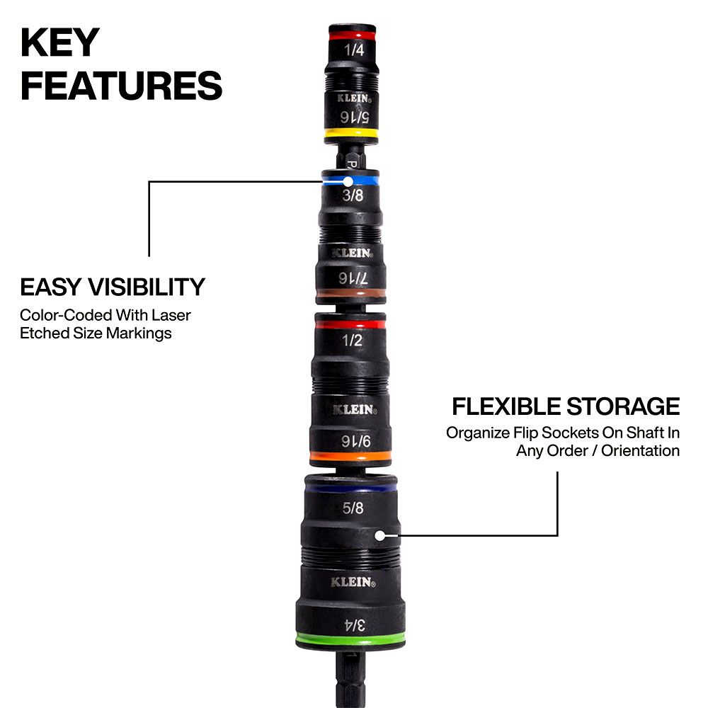 Klein A-32934 9-in-1 Impact Rated Flip Socket Imperial Set