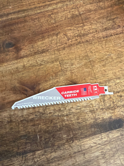 Milwaukee 48005241 150mm (6") 6TPI Sawzall THE WRECKER with Carbide Teeth Demolition Blade
