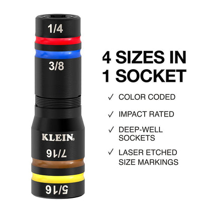 Klein A-656QS 9pce KNECT™ Quad-24 Heavy-Duty Impact Metric / SAE Flip Sockets