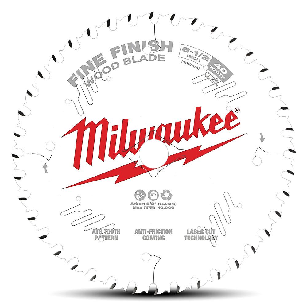 Milwaukee 48408622 165mm (6-1/2") 40-Tooth Fine Finish Wood Circular Saw Blade