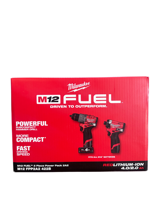 Milwaukee 12V 2.0Ah/4.0Ah Li-Ion Cordless 2pce Combo Kit Power Pack M12FPP2A2422B
