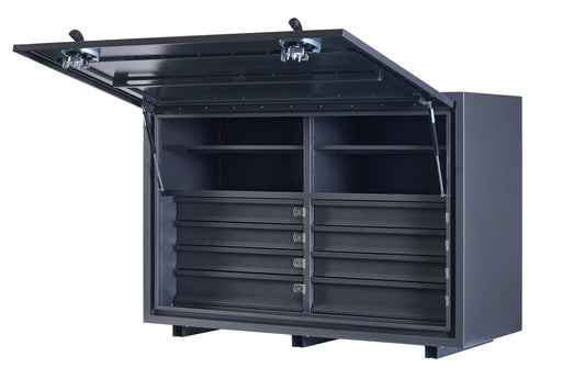 KABoxes 1400 Series – 8 Drawers & 4 Shelf Toolbox – White / Charcoal Grey