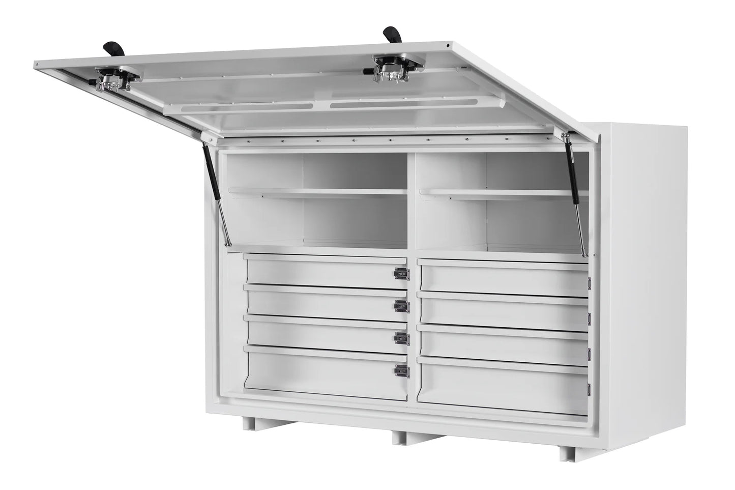 KABoxes 1400 Series – 8 Drawers & 4 Shelf Toolbox – White / Charcoal Grey
