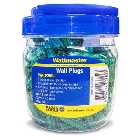 Wattmaster Anchor Wall Plug Green Length 25mm In Storage Jar Of  200 Plugs