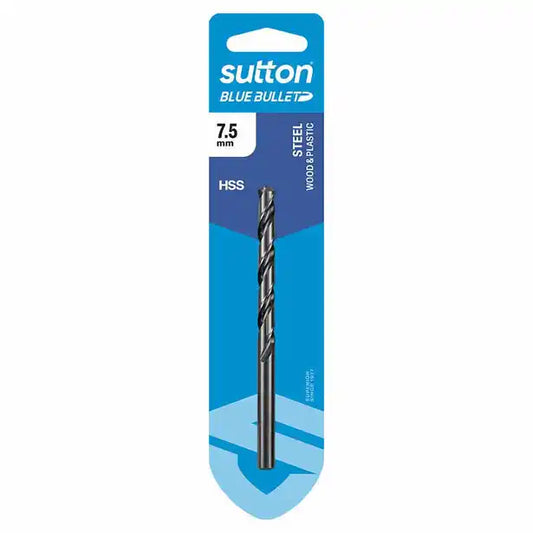 SUTTON 7.5 X 109MM HSS BLUE BULLET CARD JOBBER METAL DRILL BIT D102H0750