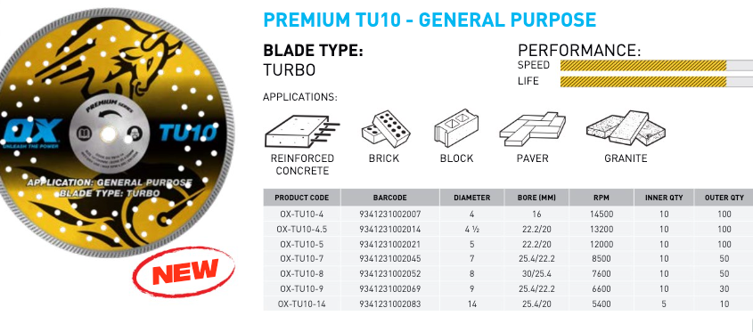 OX Premium Turbo Diamond Blade Universal/Hard OX-TU10
