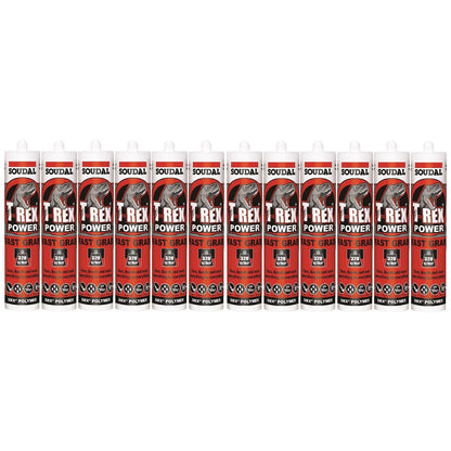 Soudal T-Rex Power Fast Grab 290ml SMX® Polymer Sealant Adhesive Steel Grey 121970 - BOX OF 12