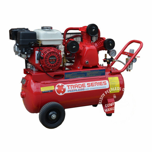 Peerless TS20P - Petrol Air Compressor - Belt Drive - Honda GX200 325LPM Trade Series